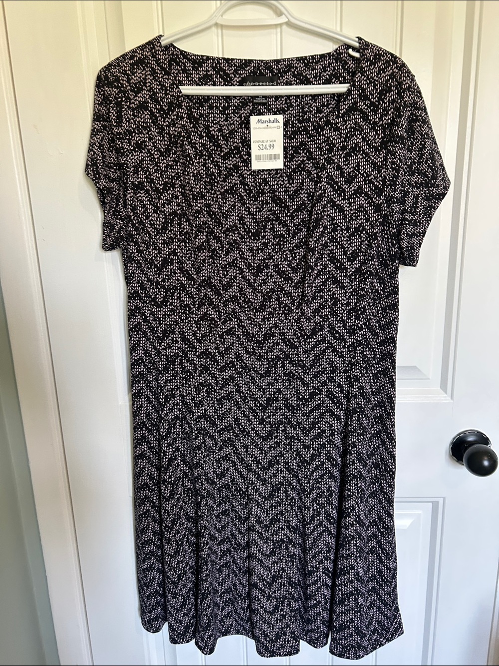 connected apparel Black & White Chevron Midi Dress